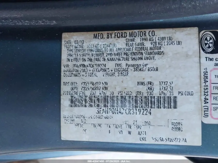 2012 FORD FUSION SE