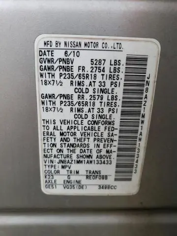 2010 NISSAN MURANO S  