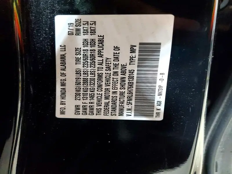 2019 HONDA ODYSSEY EXL  
