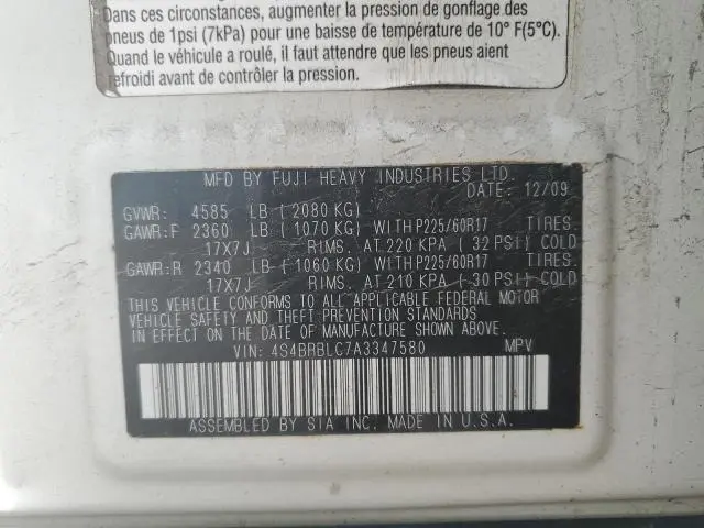 2010 SUBARU OUTBACK 2.5I LIMITED  