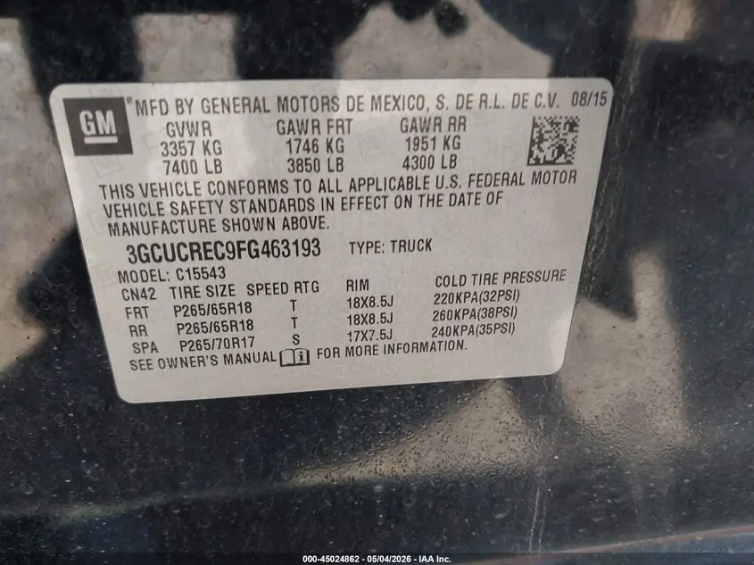 2015 CHEVROLET SILVERADO 1500 1LT