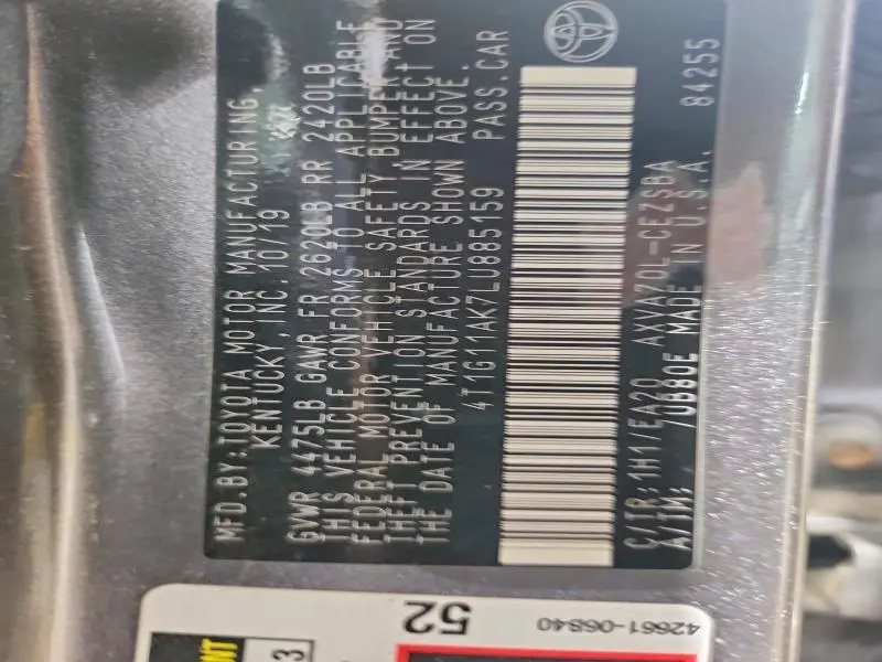2020 TOYOTA CAMRY   