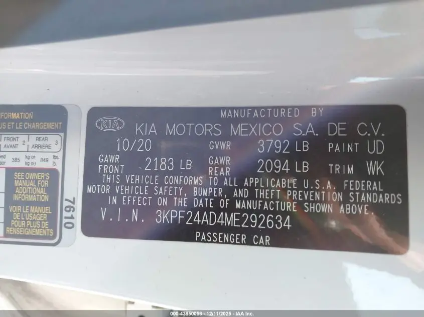2021 KIA FORTE LXS