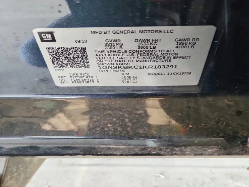 2019 CHEVROLET TAHOE K1500 LT  