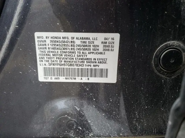 2016 HONDA PILOT TOURING  