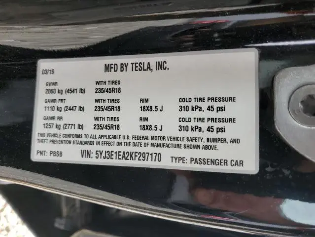 2019 TESLA MODEL 3 