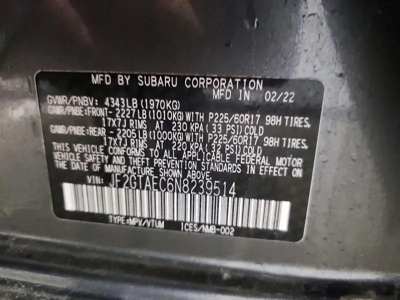 2022 SUBARU CROSSTREK PREMIUM  