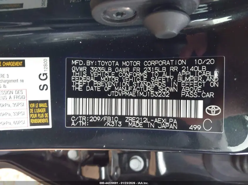 2021 TOYOTA COROLLA LE