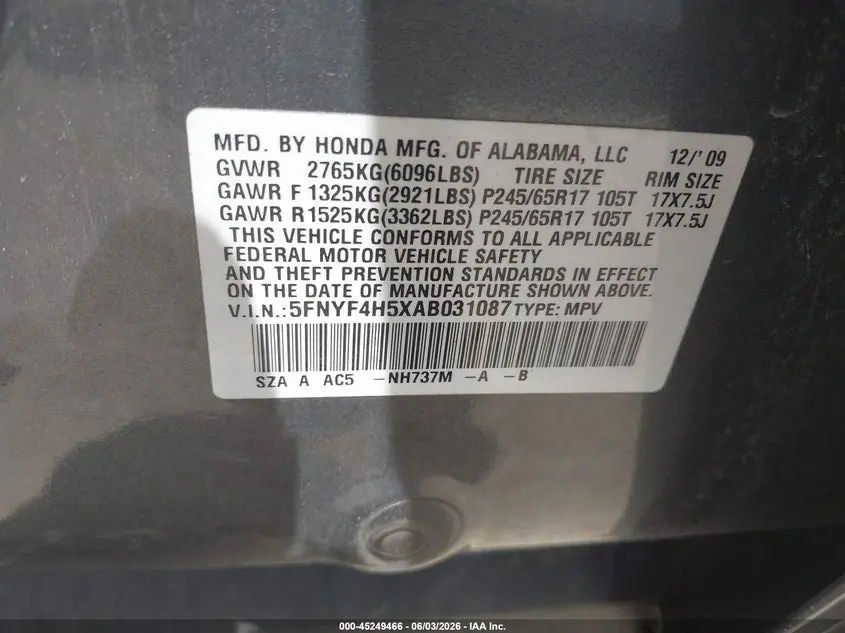 2010 HONDA PILOT EX-L