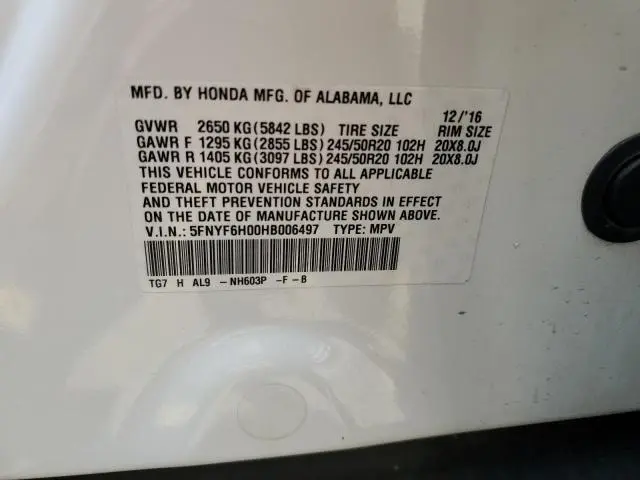 2017 HONDA PILOT ELITE  