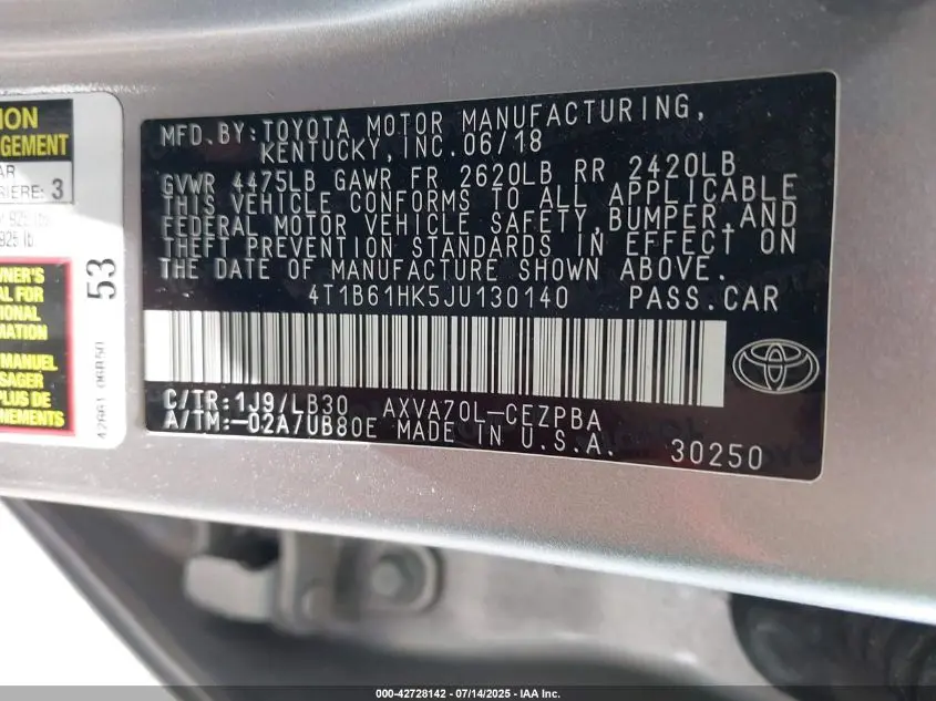 2018 TOYOTA CAMRY XSE