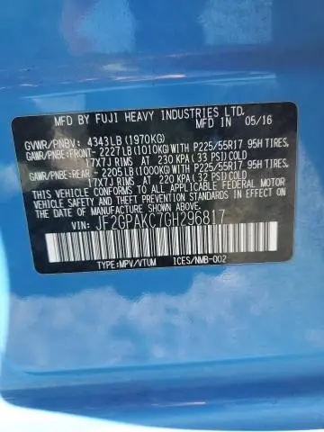 2016 SUBARU CROSSTREK LIMITED  