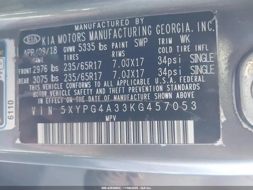 2019 KIA SORENTO 2.4L LX