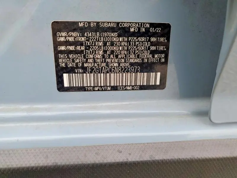 2022 SUBARU CROSSTREK PREMIUM  