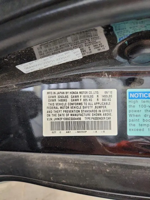2012 HONDA CR-Z EX  