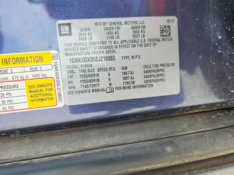 2014 CHEVROLET TRAVERSE LT  