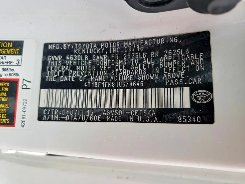 2017 TOYOTA CAMRY SE  
