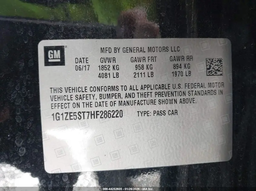 2017 CHEVROLET MALIBU 1LT