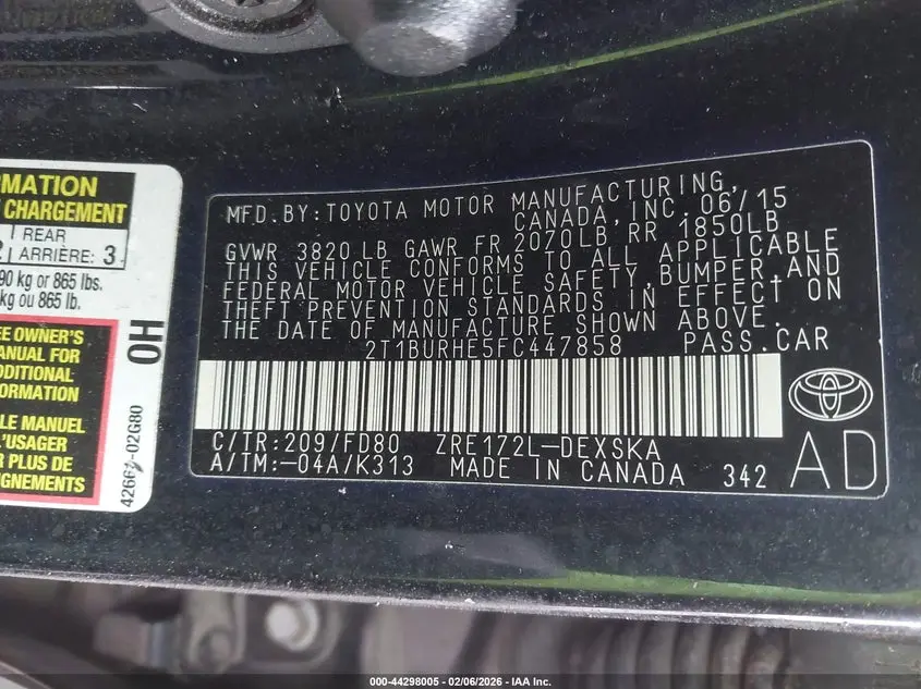 2015 TOYOTA COROLLA S PLUS