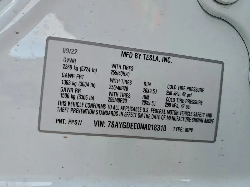 2022 TESLA MODEL Y   