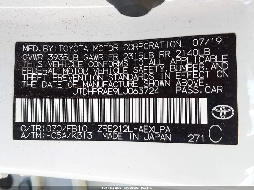 2020 TOYOTA COROLLA LE