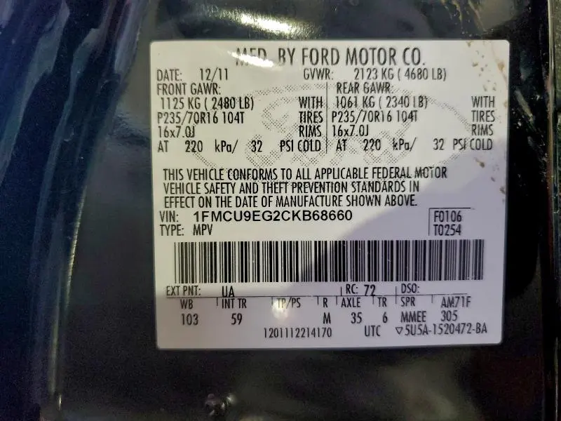 2012 FORD ESCAPE LIMITED  