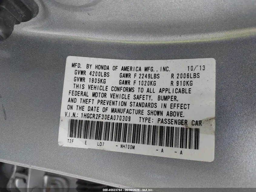 2014 HONDA ACCORD LX