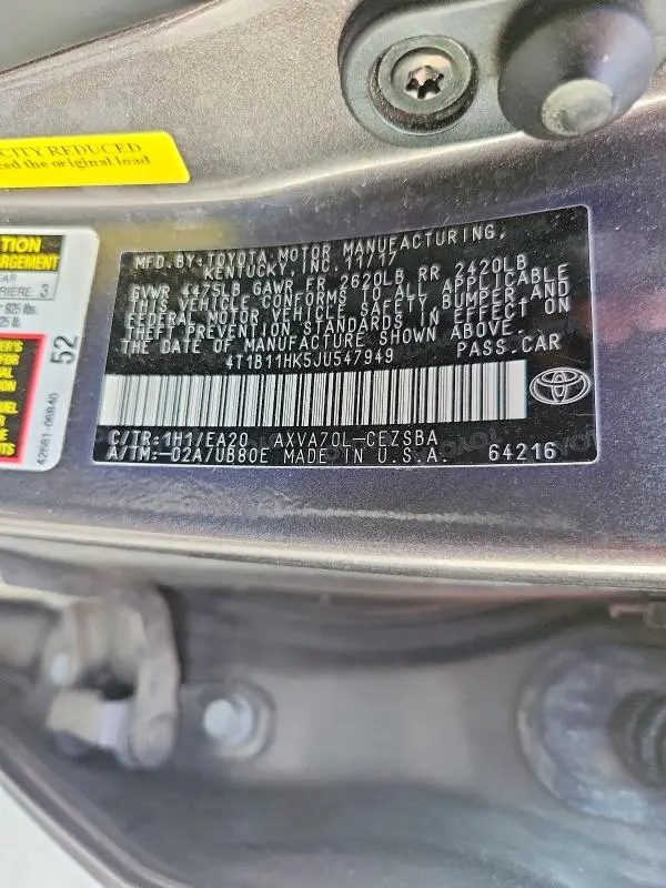 2018 TOYOTA CAMRY SE  
