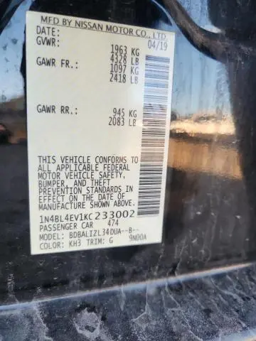 2019 NISSAN ALTIMA SL  