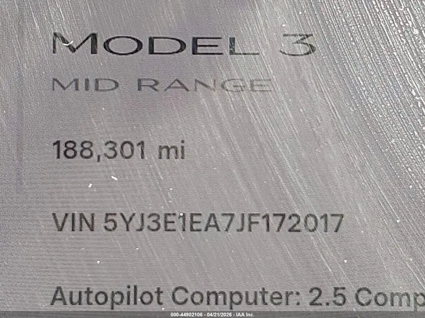 2018 TESLA MODEL 3 LONG RANGE/MID RANGE