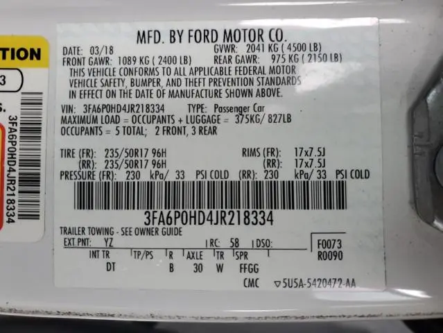 2018 FORD FUSION SE  