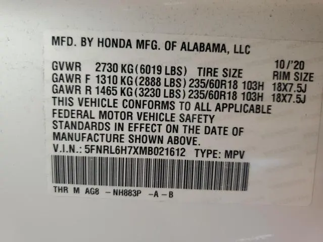 2021 HONDA ODYSSEY EXL  