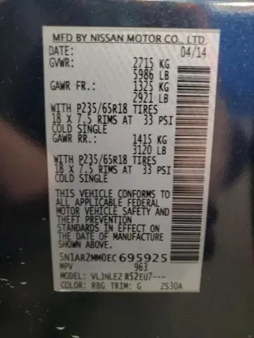 2014 NISSAN PATHFINDER S  