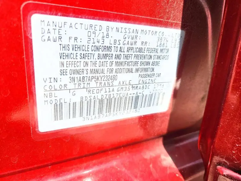 2019 NISSAN SENTRA SV  