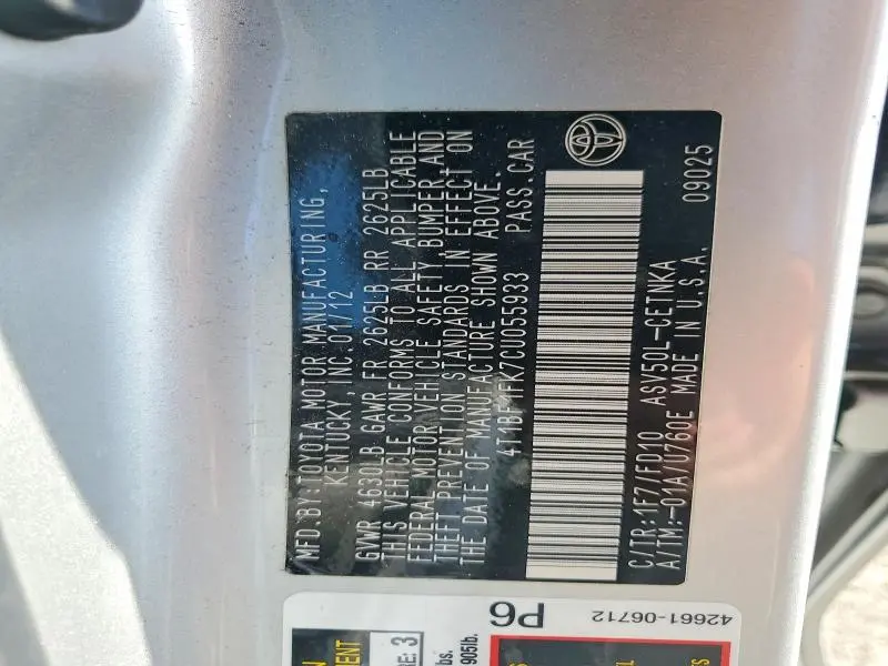 2012 TOYOTA CAMRY   