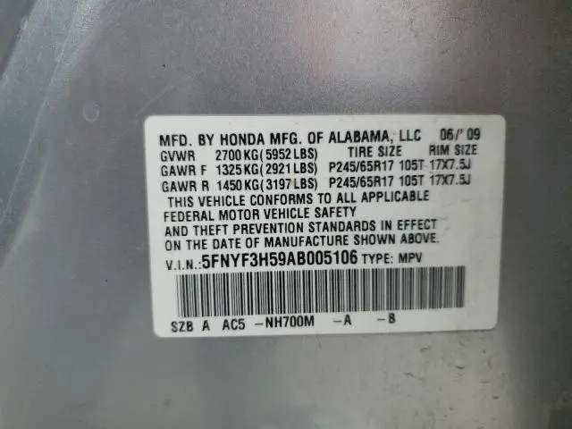 2010 HONDA PILOT EXL  