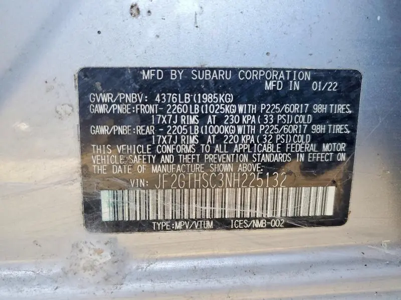 2022 SUBARU CROSSTREK SPORT  