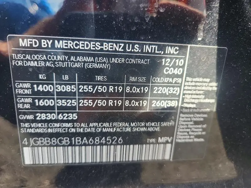 2011 MERCEDES-BENZ ML 350 4MATIC  