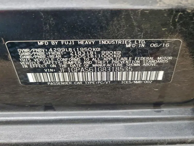 2016 SUBARU IMPREZA SPORT  