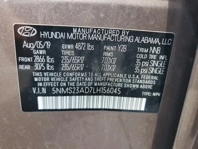 2020 HYUNDAI SANTA FE SE  