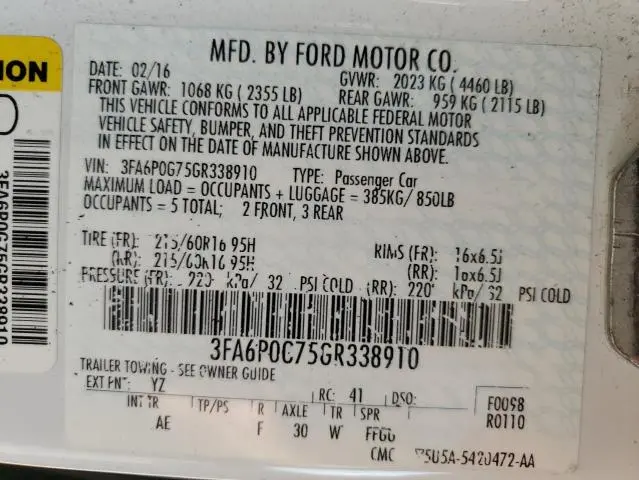 2016 FORD FUSION S  