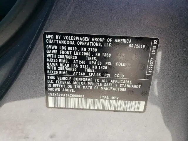 2019 VOLKSWAGEN ATLAS SE  