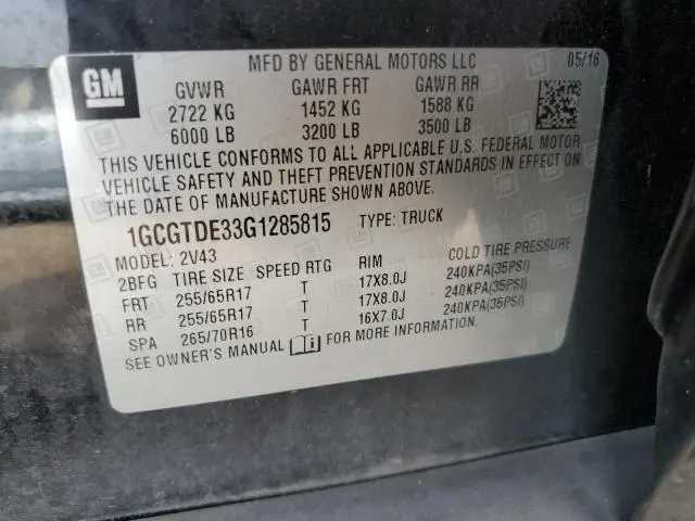 2016 CHEVROLET COLORADO Z71  