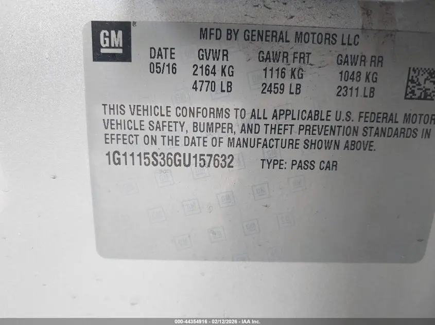 2016 CHEVROLET IMPALA 2LT