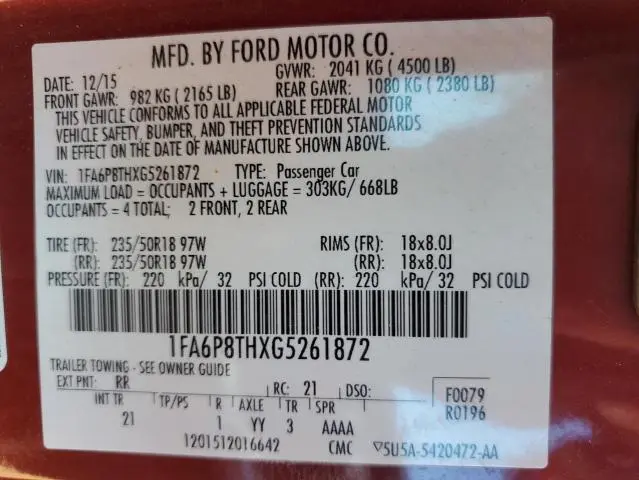 2016 FORD MUSTANG