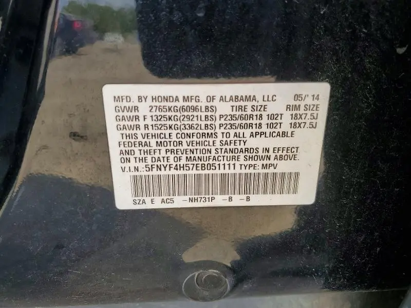 2014 HONDA PILOT EXL  