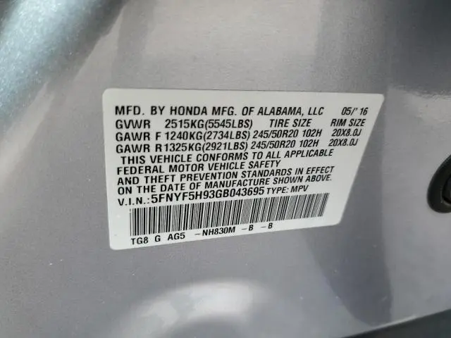 2016 HONDA PILOT TOURING