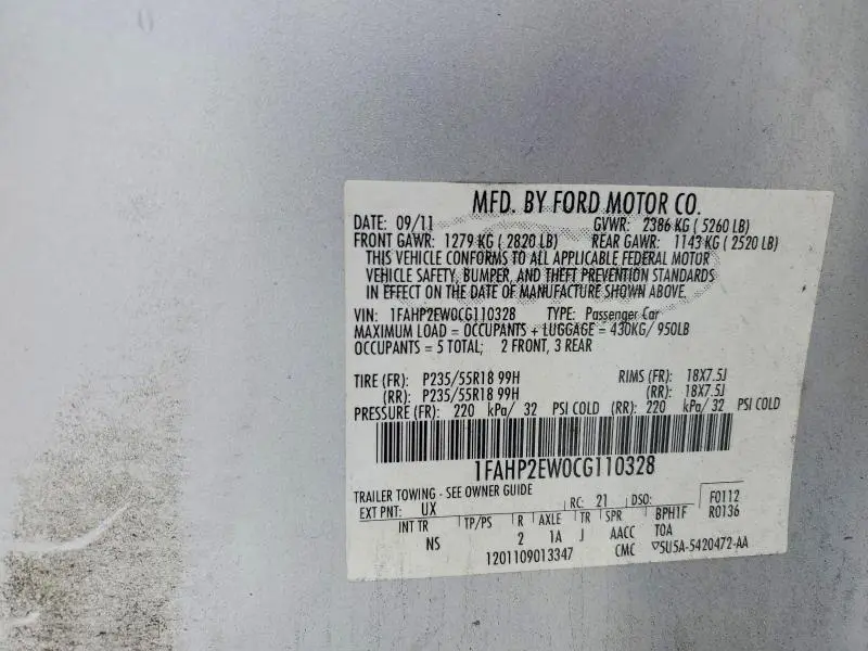 2012 FORD TAURUS SEL  