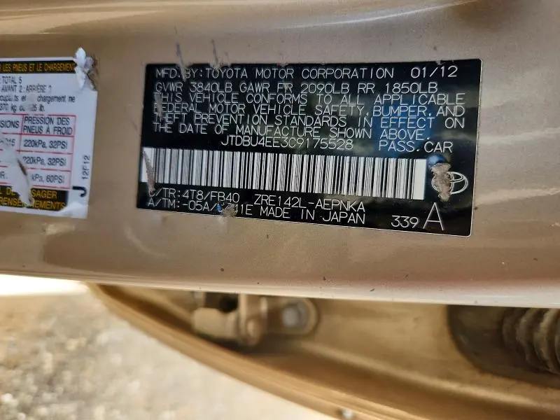 2012 TOYOTA COROLLA LE  