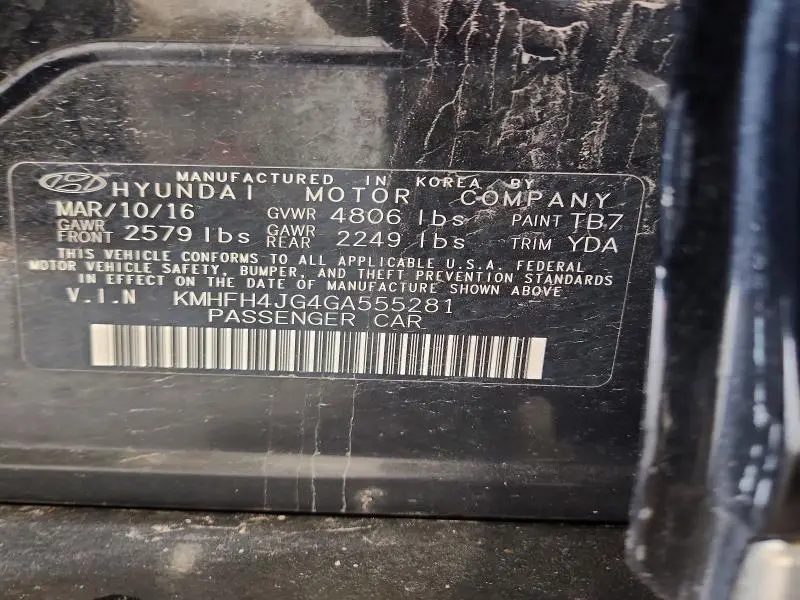 2016 HYUNDAI AZERA LIMITED  